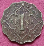 Moeda - India !! raridade !! 1 ANNA !! periodo de possecao Inglesa !! ano de 1943 !! periodo da segunda guerra mundial !!
