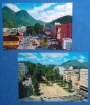 2 Postais - cidade de Friburgo - Praça D.João VI   !!! e praça Getúlio Vargas década de 1980 R.J. !!!!