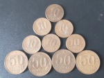 10 moedas - Brail !! valores de 10 centavos e 50 centavos todos diferentes !! material bronze aluminio !!  complete sua coleção ou começa com esta oportunidade  !! datas de 1953,1954,1946,1955, 1949,1947,1944, 1948 ...