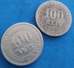 2 Moedas /Brasil - valor de 100  Reis tempo do Imperio  !! Ano de 1882 e 1885 ! Material niquel   !! data de 1882 dificil aparecer !! complete sua coleção !!