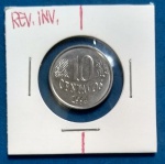 Moeda/ Brasil - 10 centavos - Reverso invertido !! modelo primeira familia do Real !!! alto valor de merecado , cerca de 120,00 Reais !! muito dificil de aparecer !!