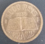 Moeda - Brasil !! valor de 1000 Reis !! ano de 1935 !! Flor de cunho !! com patina de época !! acervo de colecioandor !! dificil de aparecer !! valor de mercado cerca de 120,00 reais