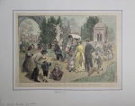 THOMAS EDISON  M. EDISON DAPRES UNE PEITURE EXPOSSE A LA GALERIE DES MACHINES. GRAVURA AQUARELADA APRESENTANDO O INVENTOR THOMAS EDISON. FOI EXPOSTA NA GALERIE DES MACHINES DURANTE A EXPOSIÇAO DE 1889 COM AUTORIA DE HENRY DOCHY (1851-1915). O INVENTOR É APRESENTADO A FRENTE DE UMA DE SUAS INVENÇÕES REVOLUCIONARIAS O FONOGRAFO E CERCADO POR ROLOS DE CERA. O FONOGRAFO GRAVAVA SONS DE PESSOAS FALANDO E POSSIBILITOU TODA A FORMAÇÃO DA DISCOGRAFIA MUNDIAL. EDISON NESTA AUTURA JÁ ERA UMA CELEBRIDADE MUNDIAL . ASSINADA PELO ARTISTA. FRANÇA, 1889. 29 X 21 CM CONSIDERANDO-SE O PASPATOUR. NOTA: Celebridades e dignitários de todo o mundo visitaram a exposição. Thomas Edison , com sua esposa e filha, visitou a exposição em 14 de agosto de 1889, seu terceiro dia na França, para visitar a exposição onde seu fonógrafo aprimorado estava sendo demonstrado. Ele também subiu à plataforma de observação da Torre Eiffel, onde foi recebido por um grupo de índios Sioux que estavam na exposição para se apresentar no show do Velho Oeste de Buffalo Bill. Ele retornou à Torre Eiffel mais tarde em sua visita (10 de setembro), onde foi recebido para um almoço no apartamento particular de Eiffel na Torre, juntamente com o compositor Charles Gounod (apesar da oposição anterior de Gounod à Torre).  Outros visitantes ilustres incluíram o Xá da Pérsia Nasereddin Shah , Príncipe de Gales (o futuro Eduardo VII ) e sua esposa, a Princesa Alexandra ; os artistas Antoni Gaudí , James McNeill Whistler , Edvard Munch , Rosa Bonheur e Paul Gauguin ; o jornalista e diplomata americano Whitelaw Reid ; o autor Henry James ; os patriotas filipinos José Rizal e Marcelo H. del Pilar ;  e o inventor Nikola Tesla .Uma atração central na seção francesa era o Diamante Imperial , na época o maior diamante do mundo.  O pavilhão mexicano apresentava um modelo de um templo asteca exótico (para os europeus) , uma "combinação de arqueologia, história, arquitetura e tecnologia". A apresentação da máquina a vapor de Joseph Farcot , que já havia ganhado um prêmio em 1878.  