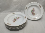 Jogo de 6 pratos fundos de massa, sopa em porcelana Schmidt floral com friso ouro. Medindo 23,5cm de diâmetro. Leve desgaste no friso.