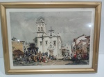 GRAVURA EMOLDURADA - TEMA BRASIL COLONIAL - ''LARGO DE SANTA RITA'' . MEDINDO 21 X 27.5 CM