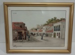 GRAVURA EMOLDURADA - TEMA BRASIL COLONIAL - ''RIO ANTIGO'' . MEDINDO 22 X 28.5 CM