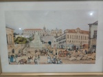 GRAVURA EMOLDURADA - TEMA BRASIL COLONIAL -  ''LARGO DA CARIOCA'' . MEDINDO 24.5 X  34.5 CM
