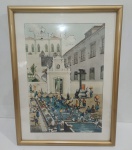 GRAVURA EMOLDURADA - TEMA BRASIL COLONIAL -  ''CHAFARIZ - LARGO DA CARIOCA'' . MEDINDO 40 X  30 CM