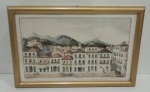 GRAVURA EMOLDURADA - TEMA BRASIL COLONIAL -  ''RUA DO OUVIDOR - RIO DE JANEIRO'' . MEDINDO 21 X  31.5 CM