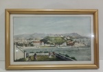 GRAVURA EMOLDURADA - TEMA BRASIL COLONIAL -  ''MORRO DO CASTELO - RIO DE JANEIRO'' . MEDINDO 20.5 X  31.5 CM