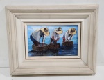 WANDA WERNECK - QUADRO ÓLEO SOBRE TELA " PESCADORES " MEDINDO A MOLDURA 29.5 X 37 CM E A TELA 13.5 X 21 CM