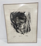 ASSINATURA NÃO IDENTIFICADA - ANTIGA LITOGRAFIA"A PARTEIRA".  NUMERADA 8/15. ASSINADA NO CID. MEDINDO A MOLDURA 60 X 48 CM E A LITO 45 X 33 CM