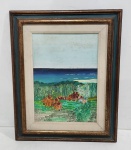 A. ESTRELLA - ANTIGO QUADRO ÓLEO SOBRE TELA "MARINHA"  ARRAIAL D'AJUDA. .ASSINADO. COM FURO. MEDINDO A TELA 32 X 23 CM E A MOLDURA 47.5 X 38.5 CM