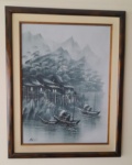 LINDA GRAVURA DE MAK. C. - PAISAGEM ORIENTAL COM BARCOS - MEDINDO 46 X 63CM - ASSINADO - NO ESTADO CONFORME FOTOS