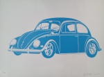 GRAVURA - TIRAGEM 16/35 - FUSCA AZUL - SERIGRAFIA - 35 X 50CM - KLEBER VENTURA - ASSINADO A LAPIS PELA ARTISTA - ACID - SEM MOLDURA