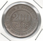 MOEDA BRASIL REPUBLICA - 200 REIS 1898 - MBC/SOB - CUPRO-NIQUEL - 15 GRAMAS - 32MM - CATALOGO AVALIA ENTRE R$ 40,00 E R$ 320,00 - NO ESTADO CONFORME FOTOS