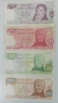 4 CEDULAS DA ARGENTINA - 10, 100, 500 E 1000 PESOS - MBC - NO ESTADO CONFORME FOTOS