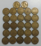 27 MOEDAS 1000 REIS 1936 A 1938 - ANCHIETA - BRONZE-ALUMINIO - 8 GRAMAS - 24,5MM - LOTE AVALIADO ENTRE R$ 405,00 A R$ 1.215,00 - NO ESTADO CONFORME FOTO