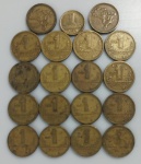 19 MOEDAS 1 CRUZEIRO DATAS VARIADAS - BRONZE-ALUMINIO - 7 GRAMAS - 23MM - LOTE AVALIADO ENTRE R$ 152,00 A R$ 342,00 - NO ESTADO CONFORME FOTO