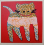 GRAVURA - TIRAGEM 6/20 - GATO FUNDO VERMELHO - SERIGRAFIA - 29 X 29CM - VANIA NATALINO - ASSINADO A LAPIS PELA ARTISTA - ACID - SEM MOLDURA