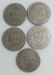 LOTE CONTENDO 5 MOEDAS DE 400 REIS - ANOS 1918, 1920, 1922, 1923 E 1932 - CUPRONIQUEL - 12 GRAMAS - 30 MM - MBC - NO ESTADO CONFORME FOTOS