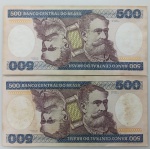 LOTE CONTENDO 2 CEDULAS DE 500 CRUZEIROS - C160 - MBC/SOB - ITEM NO ESTADO CONFORME FOTOS