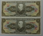 LOTE CONTENDO 2 CEDULAS DE 5 CRUZEIROS SEQUENCIAIS - C074 - SOB/FE - ITEM NO ESTADO CONFORME FOTOS