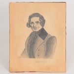 DESENHO, um (1) retrato de Robert Schumann, com dedicatória datada de 1957, sem moldura, medindo 20,5 x 27,5 cm, vide foto.