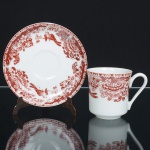 PORCELANA, quatro (4) xícaras para café, ornamentação na tonalidade ocre sobre fundo branco, com pássaros e flores, manufatura REAL (Mauá, SP, 1943 a 1994), ideais para coleção de cristaleira, sinais de uso, vide foto.