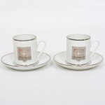 PORCELANA, par (2) xícaras para café, cilíndricas, propaganda do CITIBANK, atelier de decoração Nicolas Lanas Barrios  SP, acondicionadas na caixa original em papel cartonado (caixa no estado), ideais para coleção de cristaleira, vide foto.