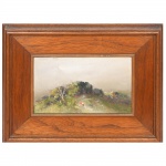 Domenico Lazzarini (Viareggio, Itália, 1920 - Rio de Janeiro, RJ, 1987). Sem título. Paisagem. Óleo sobre tela. Assinado no CID. Medidas: Tela: Alt.: 24 x Comp.: 14 cm. Moldura: Alt.: 29,5 x Comp.: 39,5 cm.