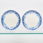 KPM - Königliche PorzellanManufaktur Berlin - Alemanha(Fundada em 1763 por Frederico, o Grande). Dois(02) pratos de coleção em porcelana alemã, esmaltação vítrea de tom marfim, decoração composta por flores estilizadas, folhas e botões dispostos em composição circular ao longo da aba, executados em tonalidades graduadas de azul cobalto. Marca da manufatura no verso. Medida: Diam.: 19,5 cm.