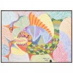 Chico da Silva(Francisco Domingos da Silva: Cruzeiro do Sul - Alto Tejo, Acre, 1910 Fortaleza, 1985). Peixes. Óleo sobre tela. Assinado e datado 1972. Medidas: Tela: 49,5 x Comp.: 68,5 cm; Moldura: Alt.: 52 x Comp.: 70 cm.