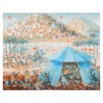 BIANCO, Enrico. (Roma, 1918 - Rio de Janeiro, 08 de março de 2013). Circo. Óleo sobre eucatex. Assinatura e data(2006) no canto inferior esquerdo; inscrição repetida no verso. Medidas: Tela: Alt.: 45 x Comp.: 55 cm; Moldura: Alt.: 70 x Comp.: 80 cm.