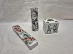 Lote de incensário, vaso solifleur e porta canetas em porcelana. Medindo o vaso 17cm de altura.