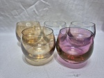 Jogo de 5 copos de whisky em demicristal colorido. Medindo 8cm x 8,5cm de altura.