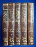 Livros - Dom Quixote De La Mancha (Edição Luxo), 5 vols. - Cervantes - Jose Olympio - 1952 - Ilust Gustave Doré - Capa dura original, encadernado em couro, em boas condições, amarelado pela ação do tempo