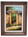 ADÉLIA (?), "Portão", óleo sobre tela, moldura em madeira escura com paspatur claro, medindo 41x31cm e tela 29x19cm.