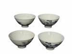 PORCELANA JAPONESA, quatro (4) bowls confeccionados em fina porcelana oriental com pintura de paisagem oriental com elementos vegetalistas na tonalidade azul, medindo 6x11,5cm.
