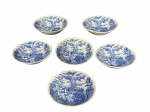 FAIANÇA OXFORD VITRAMIK, seis (6) bowls confeccionados em faiança nacional na tonalidade branca com pintura de carruagem inglesa na tonalidade azul, medindo 4x14cm.