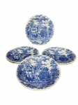 FAIANÇA OXFORD VITRAMIK, seis (6) pratos fundos confeccionados em faiança nacional na tonalidade branca com pintura de carruagem inglesa na tonalidade azul, medindo 22cm.