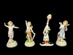 ESCULTURAS, lote com quatro (4) esculturas confeccionadas em porcelana de modelos, tamanhos e decorações distintas , apresentam colados, bicados, vendidas no estado, maior medindo 20cm de altura e menor 16cm.