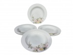 PORCELANA SCHMIDT, seis (6) pratos fundos confeccionados em porcelana na tonalidade branca com pintura de flores e folhagens em policromia, medindo 23,5cm.
