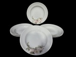 PORCELANAS, seis (6) pratos fundos confeccionadas em porcelana na tonalidade branca com pintura de flores e folhagens em policromia, medindo 23cm.