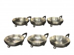 METAL PRATEADO, seis (6) taças para sobremesa oitavadas da manufatura EBERLE, confeccionadas em metal espessurado a prata, apoiado sobre 3 pés em esfera, medindo 4,5x11,5x8,5cm.