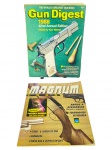 LIVROS, duas (2) publicações sobre armas e tiro, sendo: um (1) exemplar gun digest 1988  42nd annual edition, editado por ken warner, publicação em idioma inglês, com capa ilustrada; e um (1) exemplar catálogo magnum 1995, publicação em idioma português, voltada a armas, acessórios e equipamentos de recarga, com capa ilustrada. no estado, com sinais de manuseio, marcas do tempo, desgastes nas capas e bordas, conforme imagens.