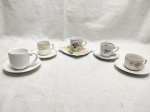 Jogo de 5 xícaras de café diversas em porcelana.