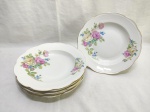 Jogo de 6 pratos fundos de massa, sopa em porcelana polonesa KPM floral com friso ouro. Medindo 24cm de diâmetro.