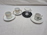 Lote de 4 xícaras de café, sendo 3 em porcelana e 1 em vidro.