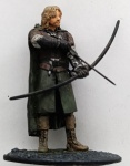 Miniatura Faramir em Osgiliath - Coleção Senhor dos Anéis (Eaglemoss)Figura detalhada capturando o arqueiro com seu arco longo, armadura característica e capa, sobre uma base temática irregular.